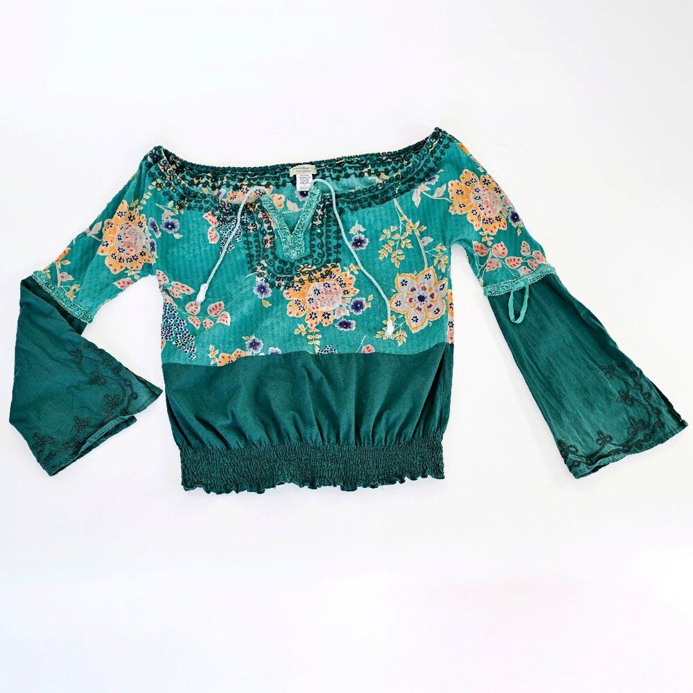 Moon Collection Green Floral Off-Shoulder Blouse- Size L